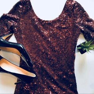 Sequin Body Con Mini Dress Brown Size S Banana